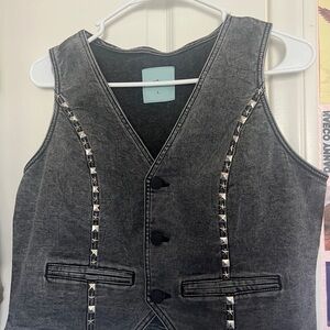 Studded Gray Denim Vest